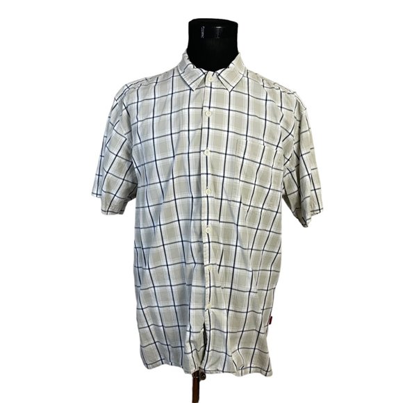 Levi's | Men's Tan White Black Plaid Short Sleeve Button Front Shirt Large - Picture 2 of 8